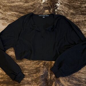 HYFVE Black Cropped Ribbed V-Neck Long Sleeve Top